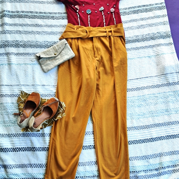 Zara Pants - ZARA|| MUSTARD BELTED TROUSERS SIZE L